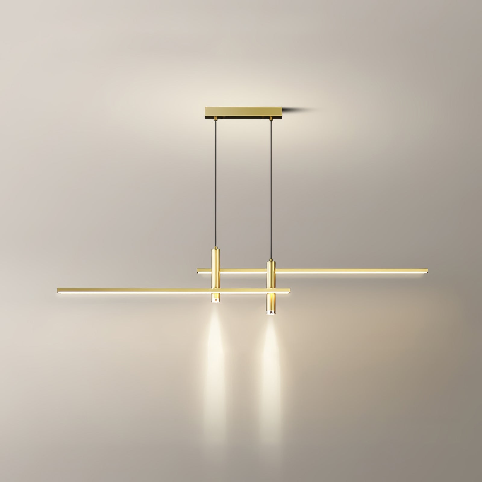 Lineært pendellampe, hvid skærm, integreret LED, sort eller guld, dæmpbar