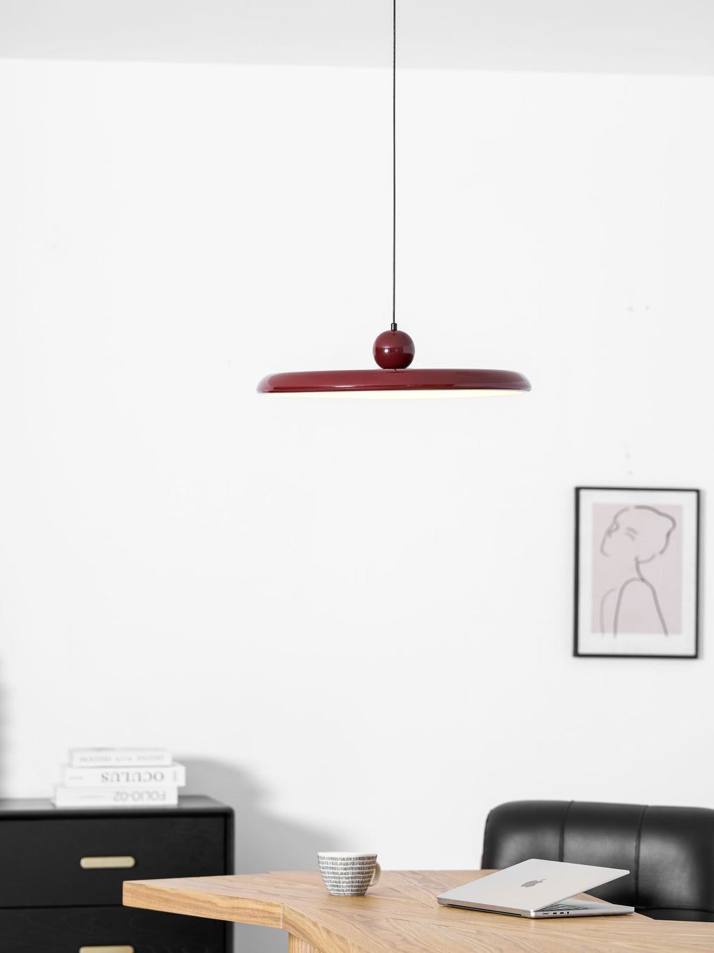 Lola Pendant Light, Round Disc, White Shade, Integrated LED, Dimmable