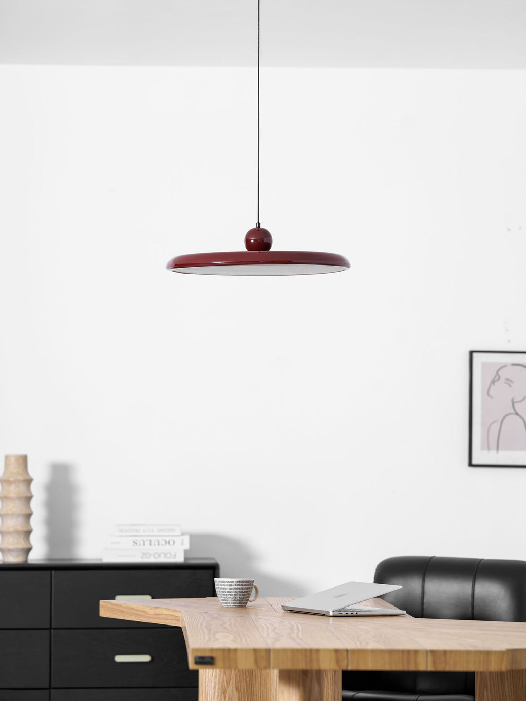 Lola Pendant Light, Round Disc, White Shade, Integrated LED, Dimmable