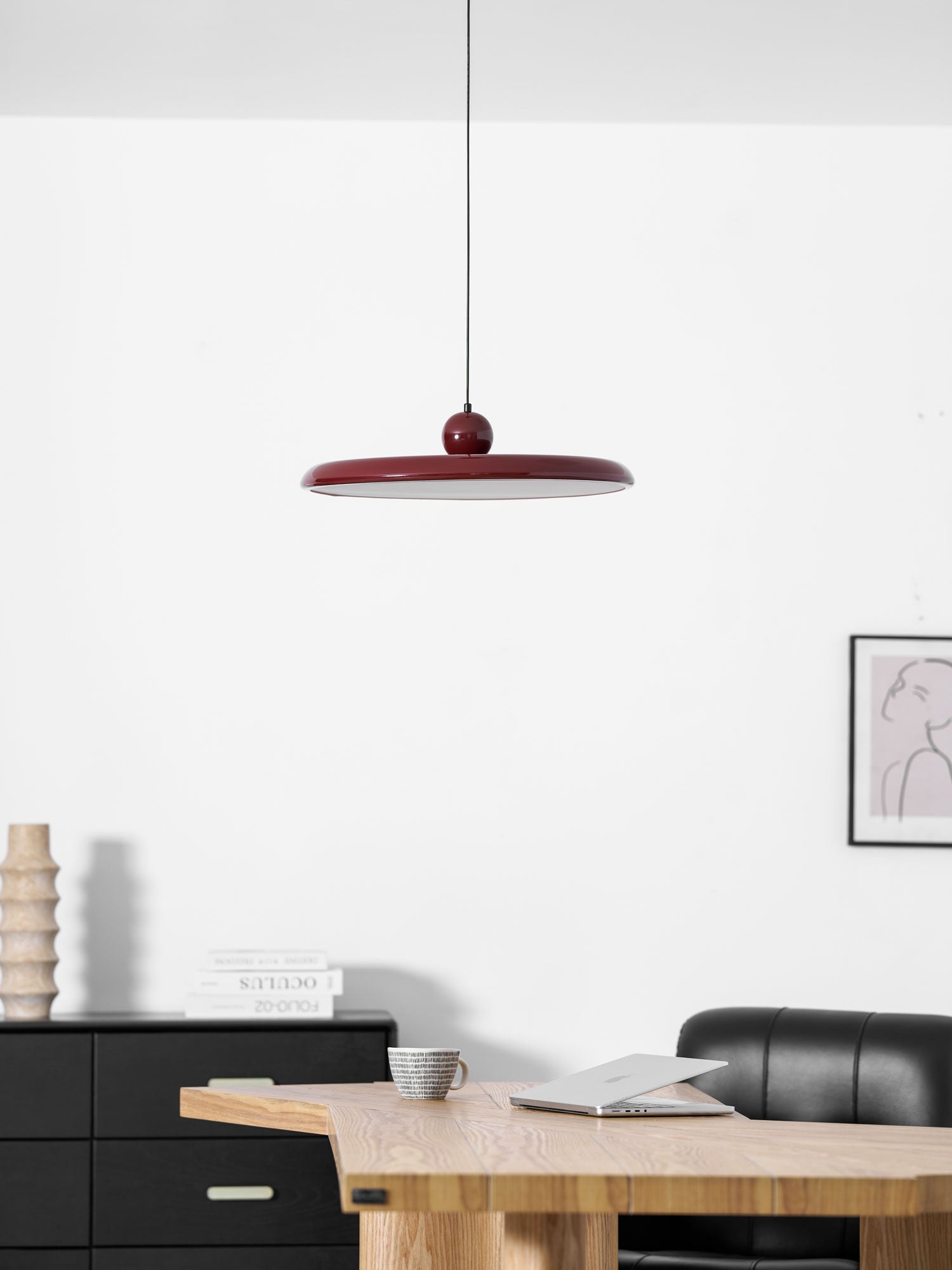 Lola Pendant Light, Round Disc, White Shade, Integrated LED, Dimmable