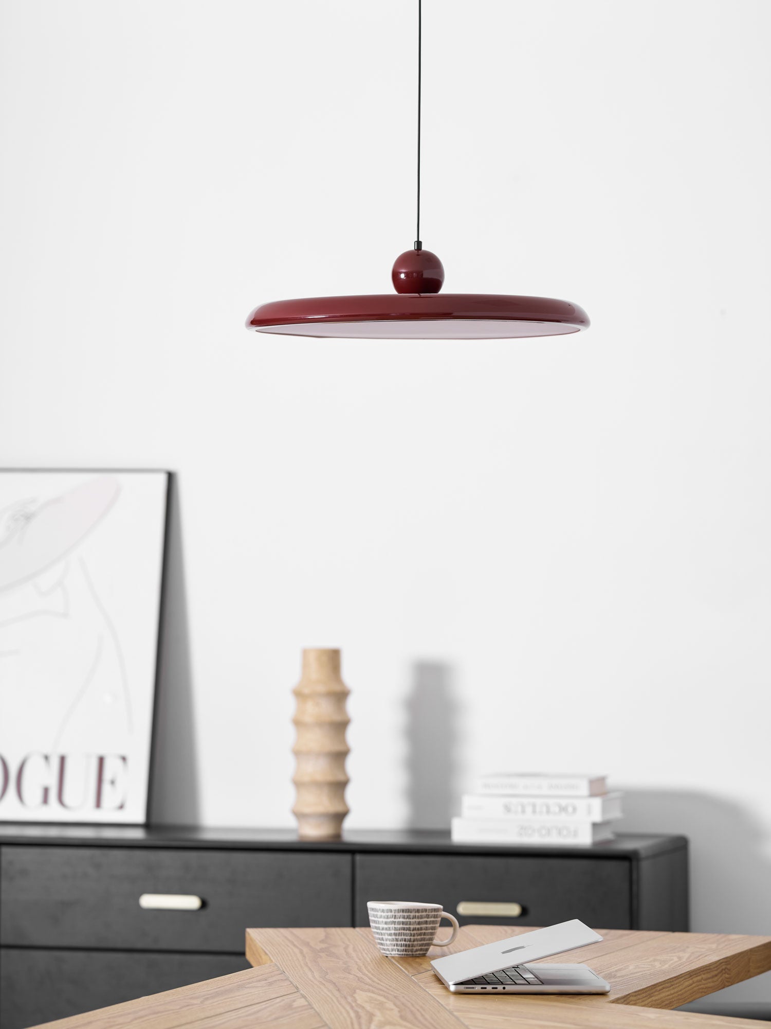 Lola Pendant Light, Round Disc, White Shade, Integrated LED, Dimmable