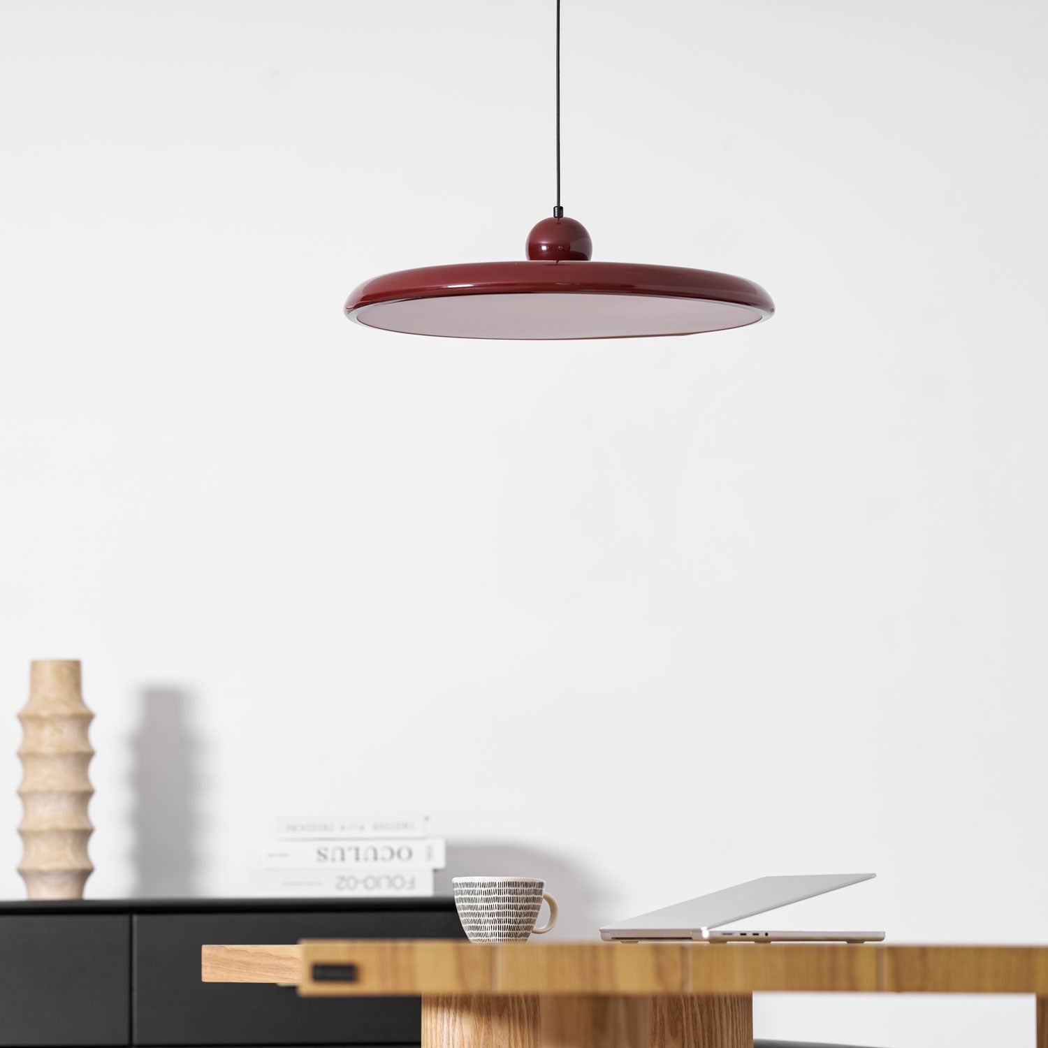 Lola Pendant Light, Round Disc, White Shade, Integrated LED, Dimmable