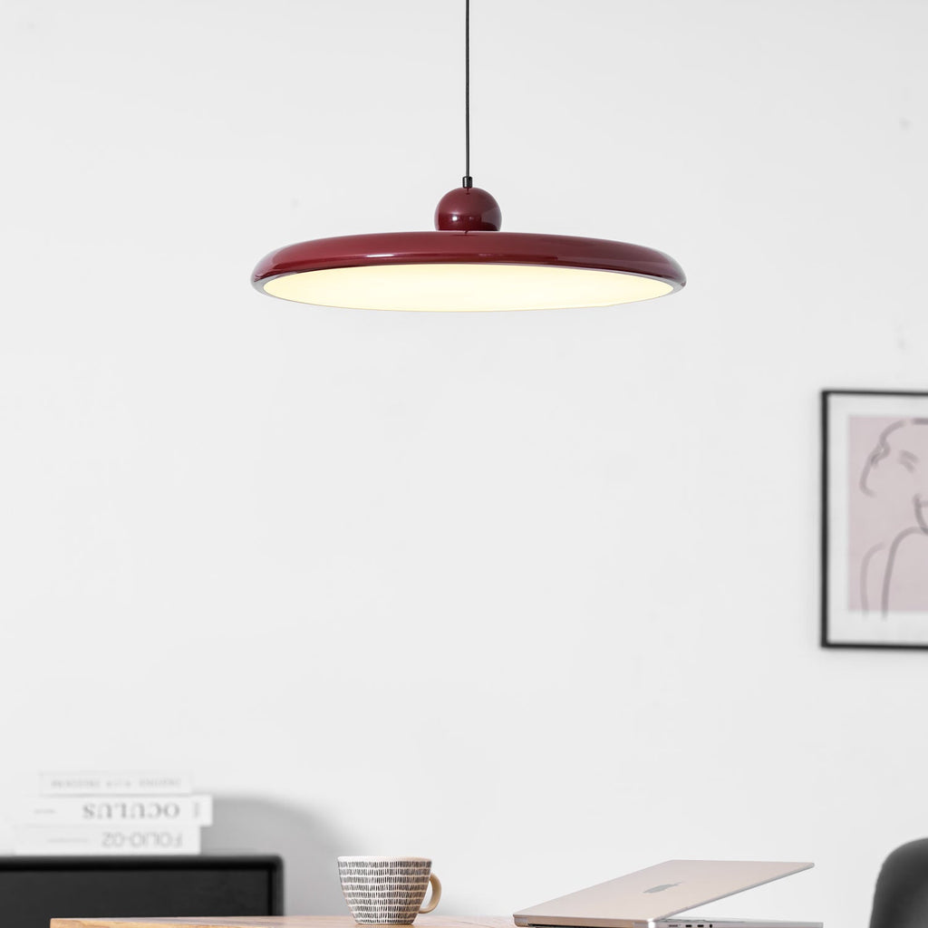 Lola Pendant Light, Round Disc, White Shade, Integrated LED, Dimmable