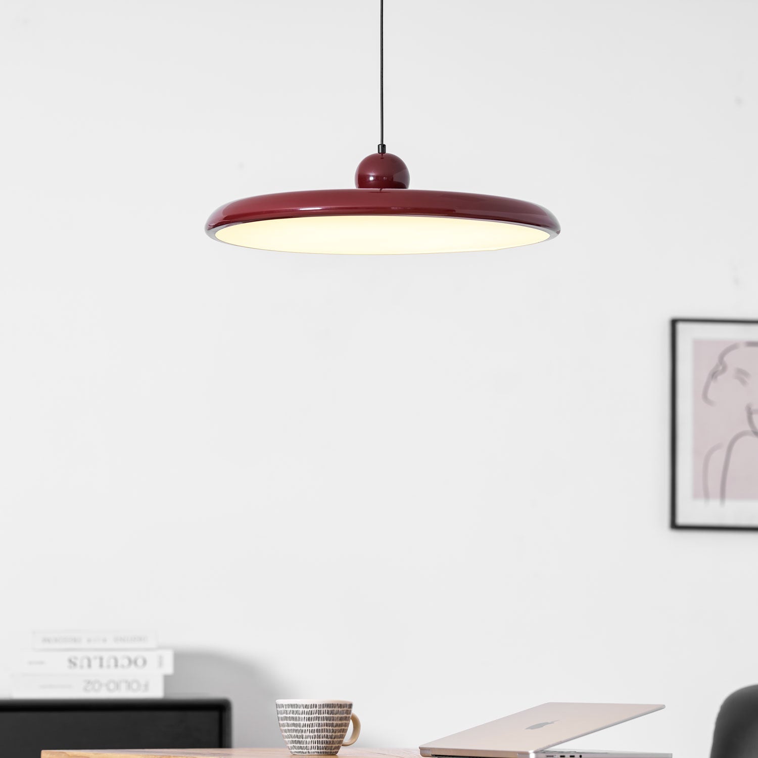 Lola Pendant Light, Round Disc, White Shade, Integrated LED, Dimmable