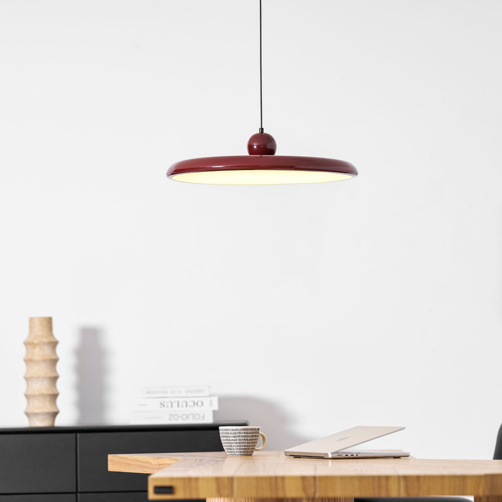 Lola Pendant Light, Round Disc, White Shade, Integrated LED, Dimmable
