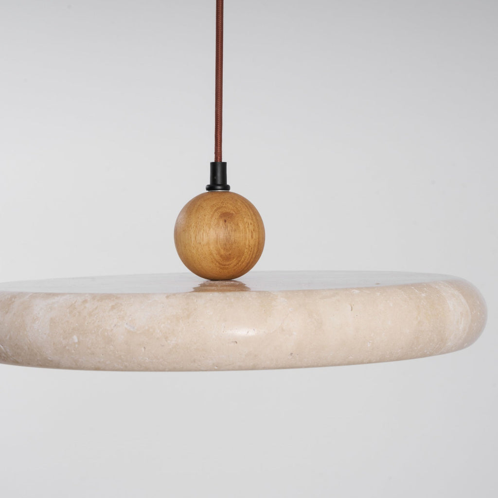Pendant Light, Natural Travertine Stone Shade, Wood, LED, Lola