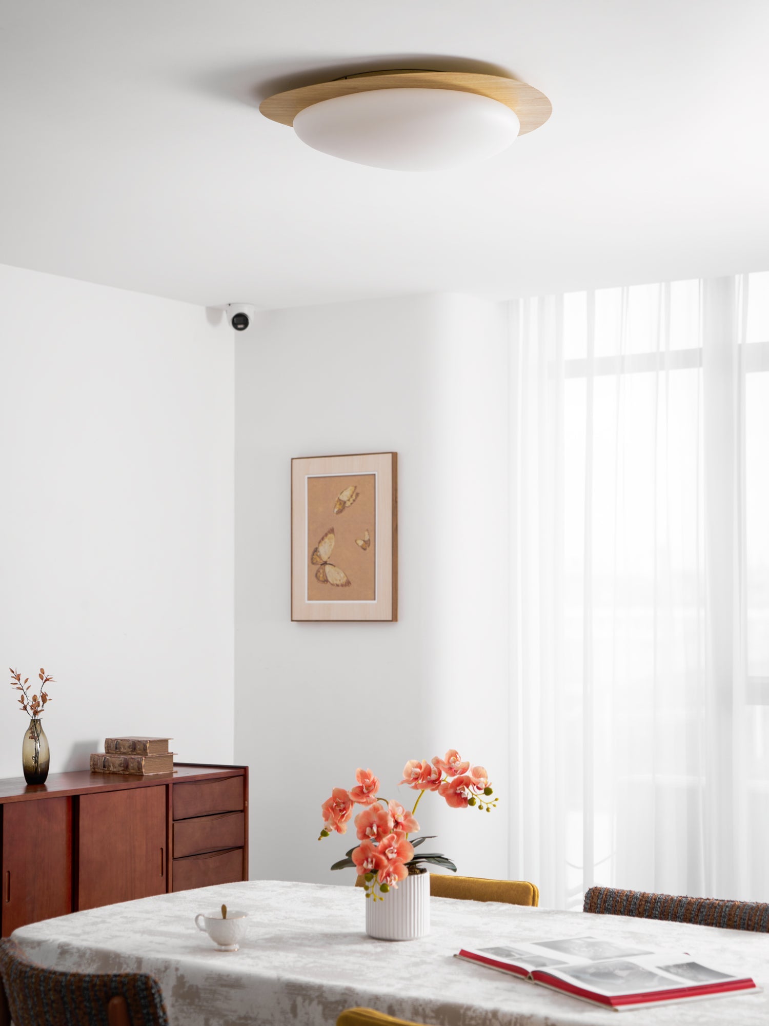 Loftlampe, Pebble valnøddetræsfiner, slank indbygget montering, integreret LED