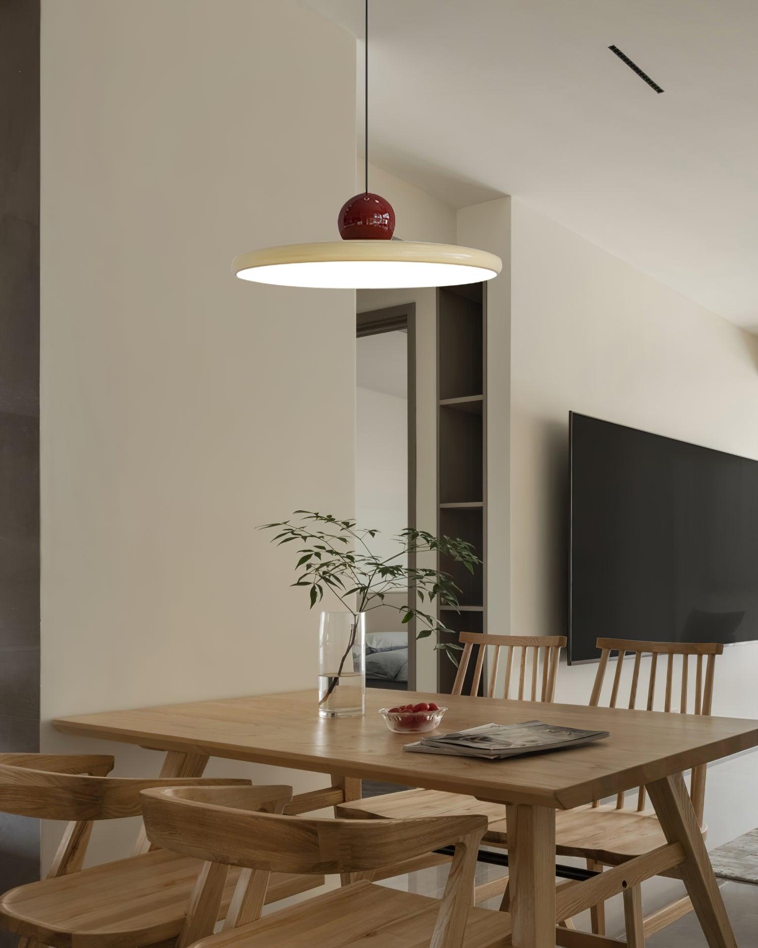 Disc pendant lamp shown from the side with cord visible