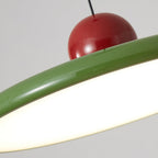 Round disc pendant light angled view of the white shade