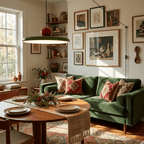 Disc pendant light suspended over a dining setting