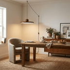Close view of the disc pendant light edge and shade