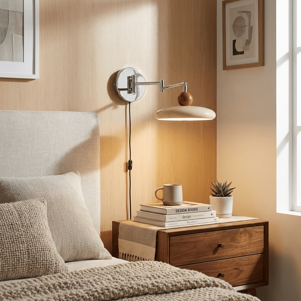 Round disc wall lamp viewed straight on with even glow