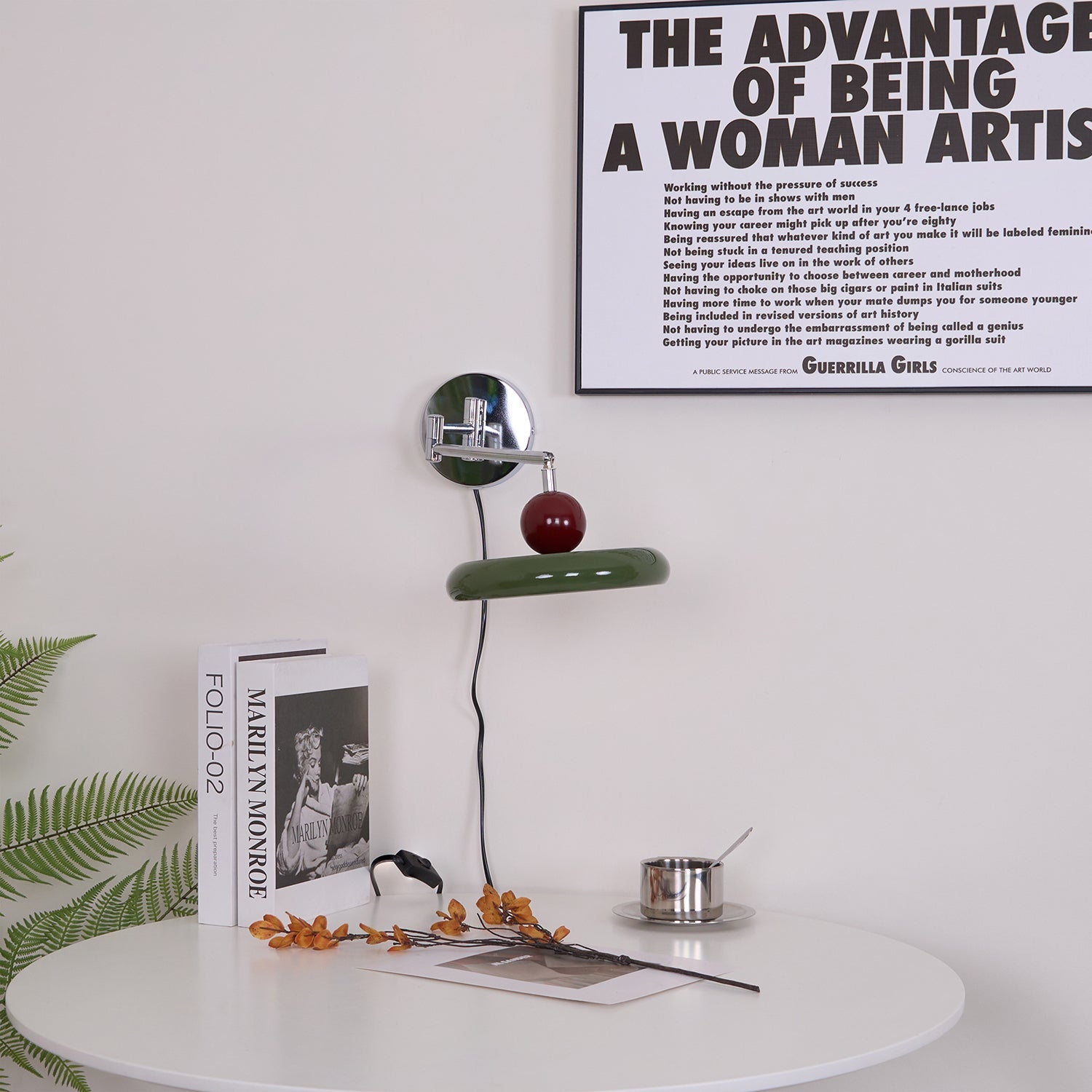 Lola Wall Lamp, Round Disc, Plug-In, Integrated LED, Chrome or Green