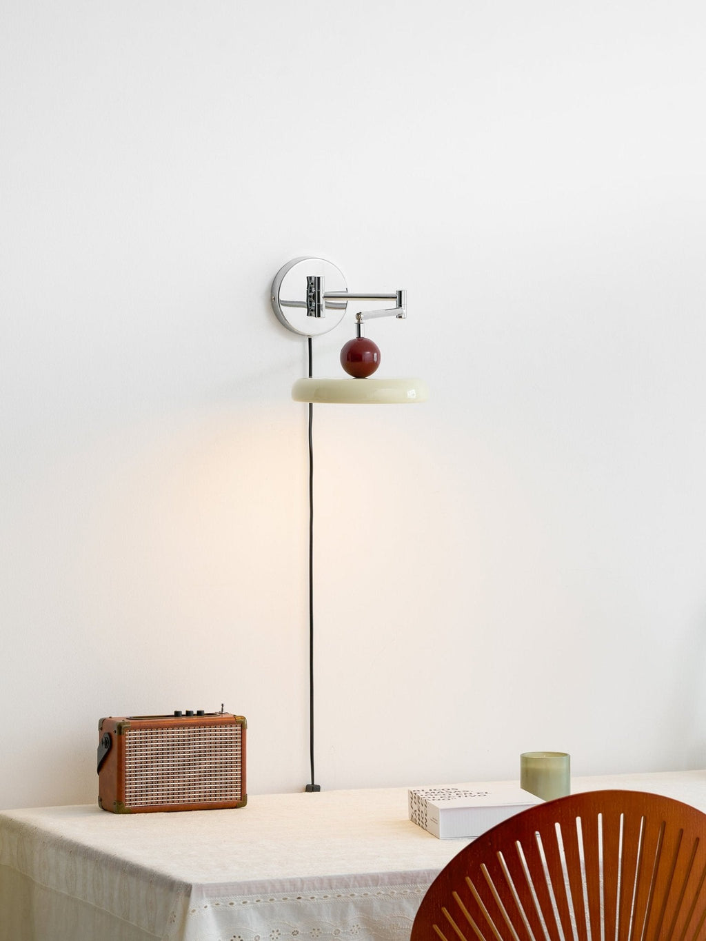 Lola Wall Lamp, Round Disc, Plug-In, Integrated LED, Chrome or Green