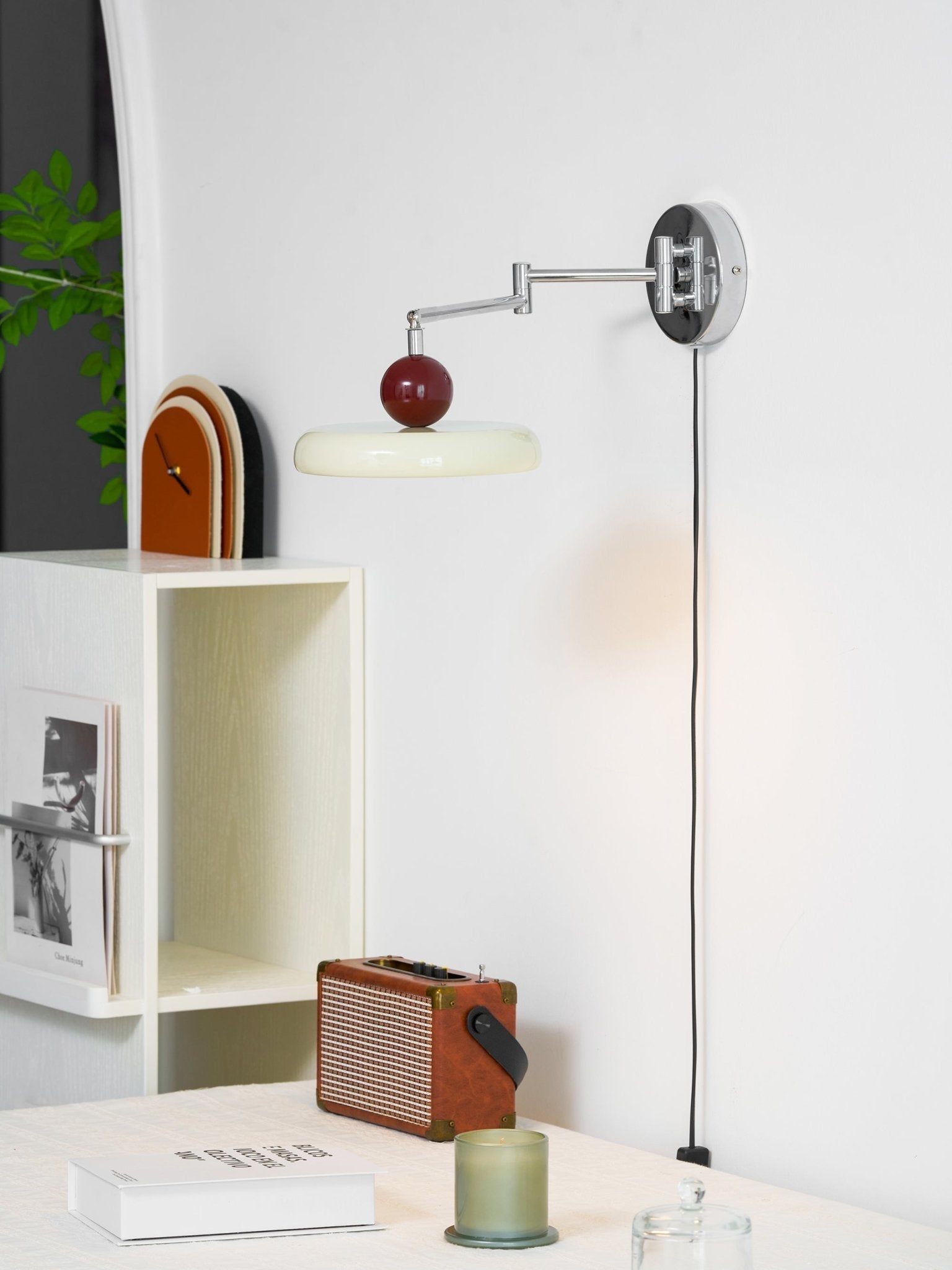 Lola Wall Lamp, Round Disc, Plug-In, Integrated LED, Chrome or Green