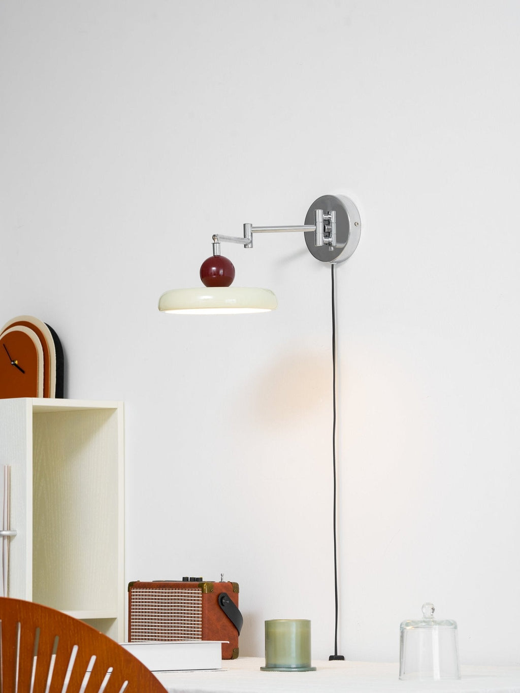 Lola Wall Lamp, Round Disc, Plug-In, Integrated LED, Chrome or Green