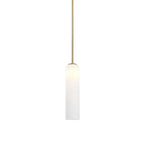 A second unlit view of this Clérachic pendant light in white glass, hanging from a gold rod.