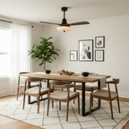 Ceiling fan light with printed lotus shade and dark blades