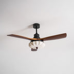 Loftventilator med lys Lotus Bloom med valnøddelameller, stofskærm og DC-motor