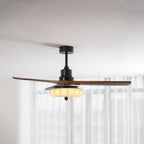 Loftventilator med lys Lotus Bloom med valnøddelameller, stofskærm og DC-motor