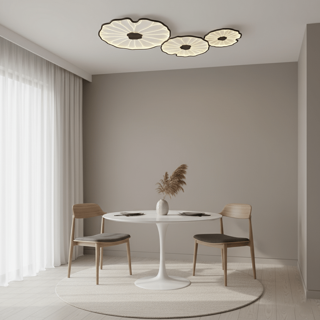 Lotus leaf ceiling light wood-grain surface and white acrylic shade