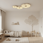 Lotus leaf ceiling light natural wood-grain form shown unlit