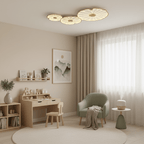 Lotus leaf ceiling light wood-grain finish detail from an angle