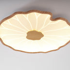 Loftlampe Lotusblad, træstruktur akryl, integreret LED, indbygget montage
