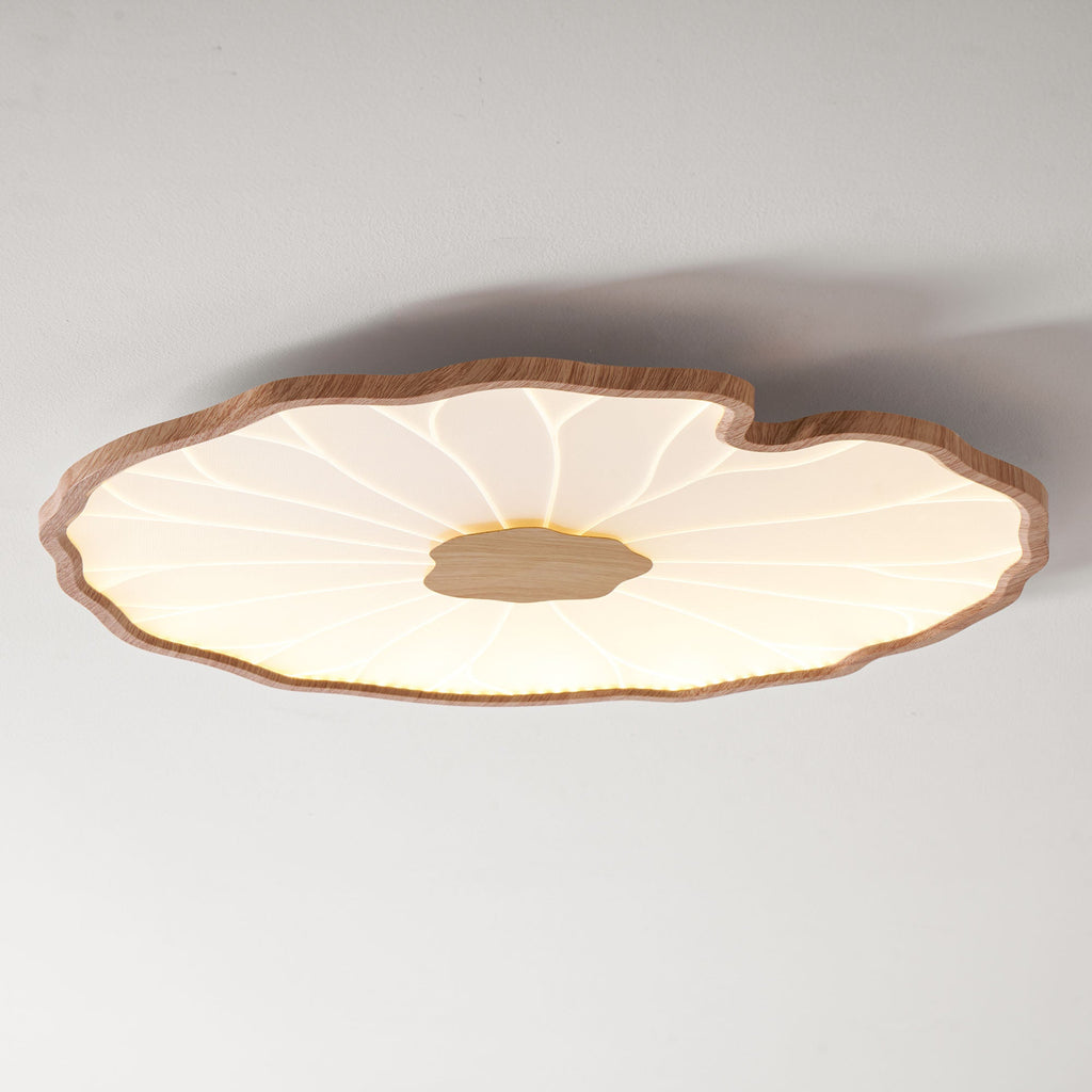 Loftlampe Lotusblad, træstruktur akryl, integreret LED, indbygget montage