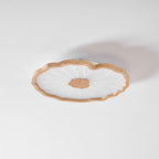 Loftlampe Lotusblad, træstruktur akryl, integreret LED, indbygget montage