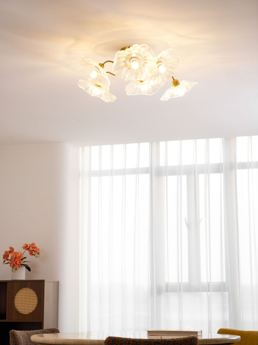 Ceiling Light, Frosted Leaf Glass Shades, Gold, E27, Lotus Leaf