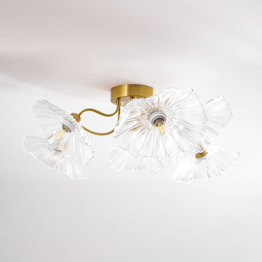 Ceiling Light, Frosted Leaf Glass Shades, Gold, E27, Lotus Leaf