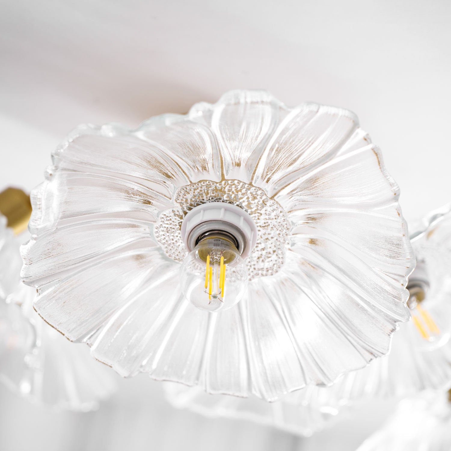 Ceiling Light, Frosted Leaf Glass Shades, Gold, E27, Lotus Leaf