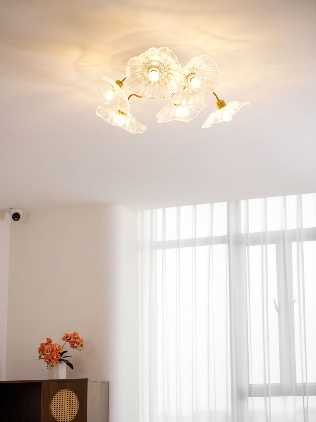 Ceiling Light, Frosted Leaf Glass Shades, Gold, E27, Lotus Leaf