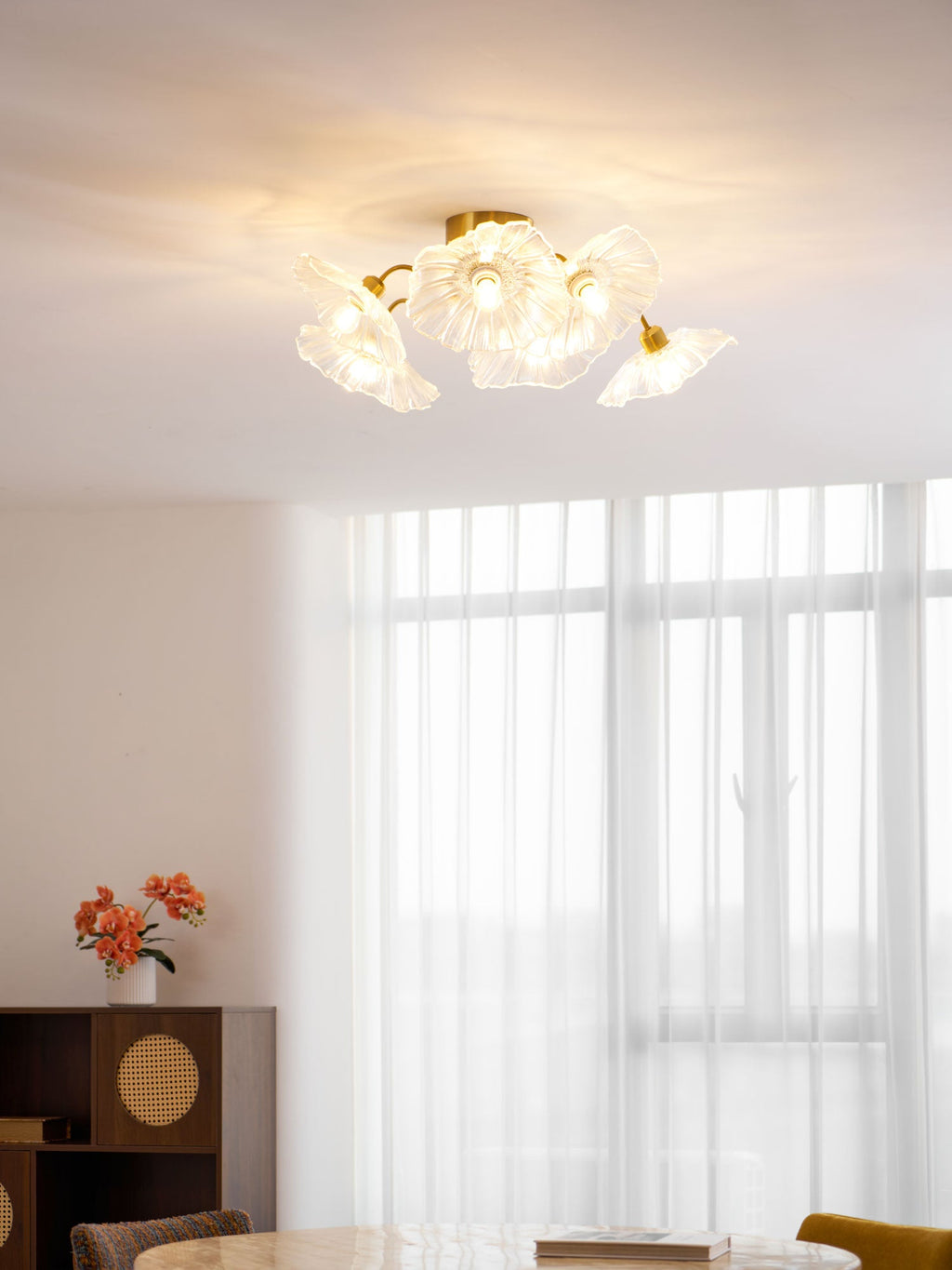Ceiling Light, Frosted Leaf Glass Shades, Gold, E27, Lotus Leaf