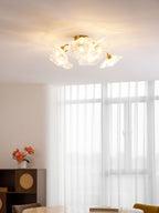 Ceiling Light, Frosted Leaf Glass Shades, Gold, E27, Lotus Leaf