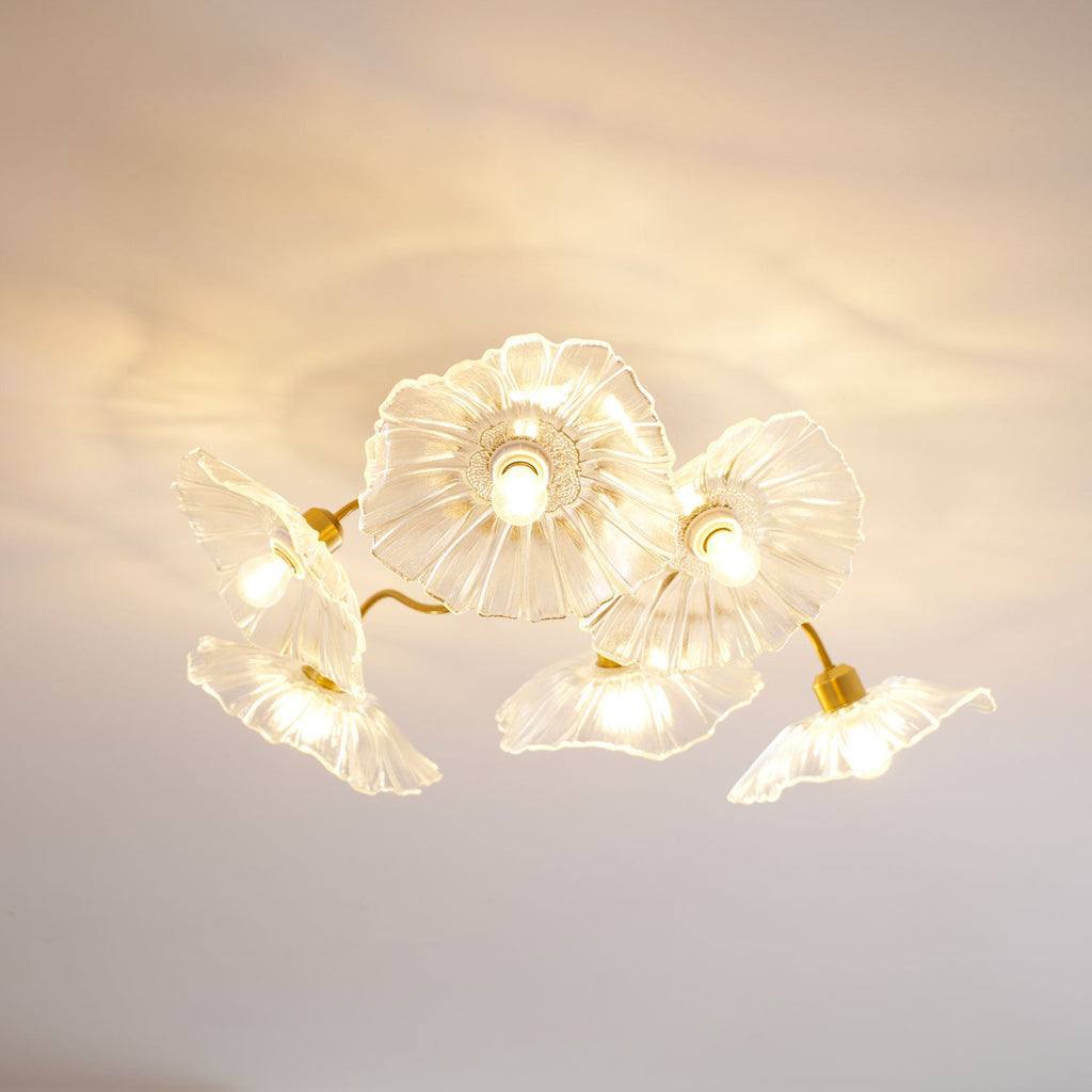 Ceiling Light, Frosted Leaf Glass Shades, Gold, E27, Lotus Leaf