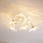Ceiling Light, Frosted Leaf Glass Shades, Gold, E27, Lotus Leaf