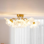 Ceiling Light, Frosted Leaf Glass Shades, Gold, E27, Lotus Leaf
