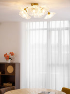 Ceiling Light, Frosted Leaf Glass Shades, Gold, E27, Lotus Leaf