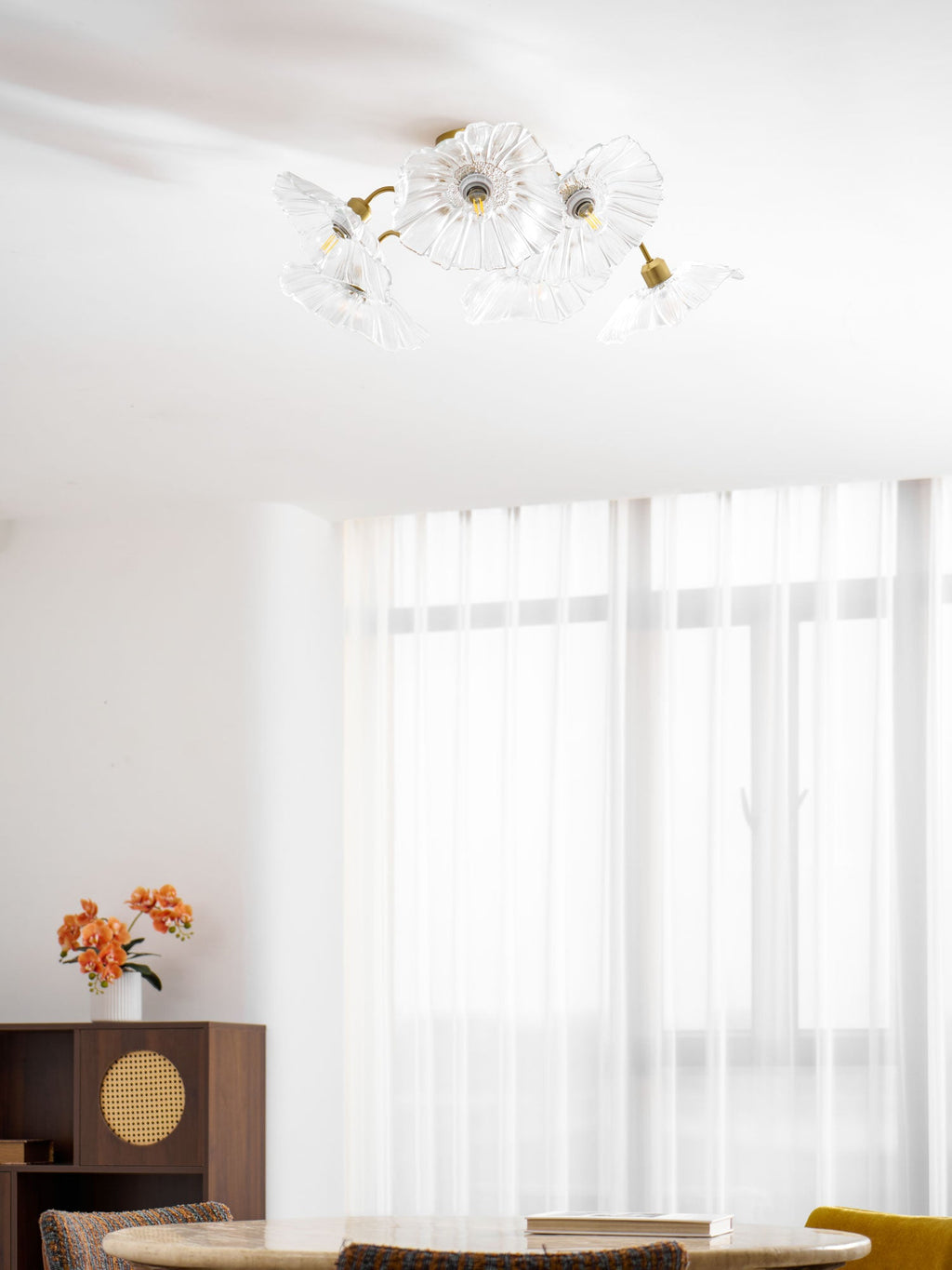 Ceiling Light, Frosted Leaf Glass Shades, Gold, E27, Lotus Leaf