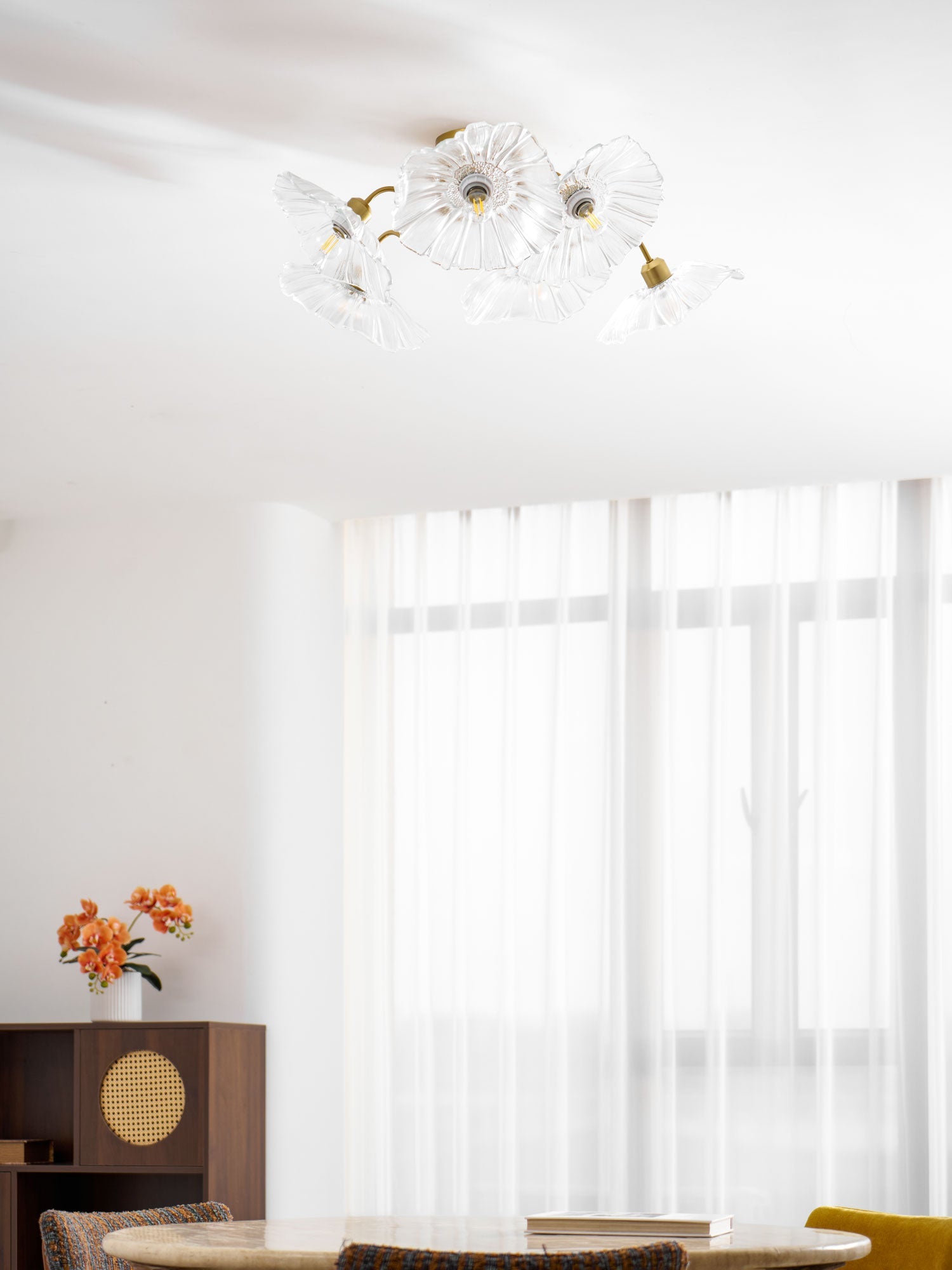 Ceiling Light, Frosted Leaf Glass Shades, Gold, E27, Lotus Leaf