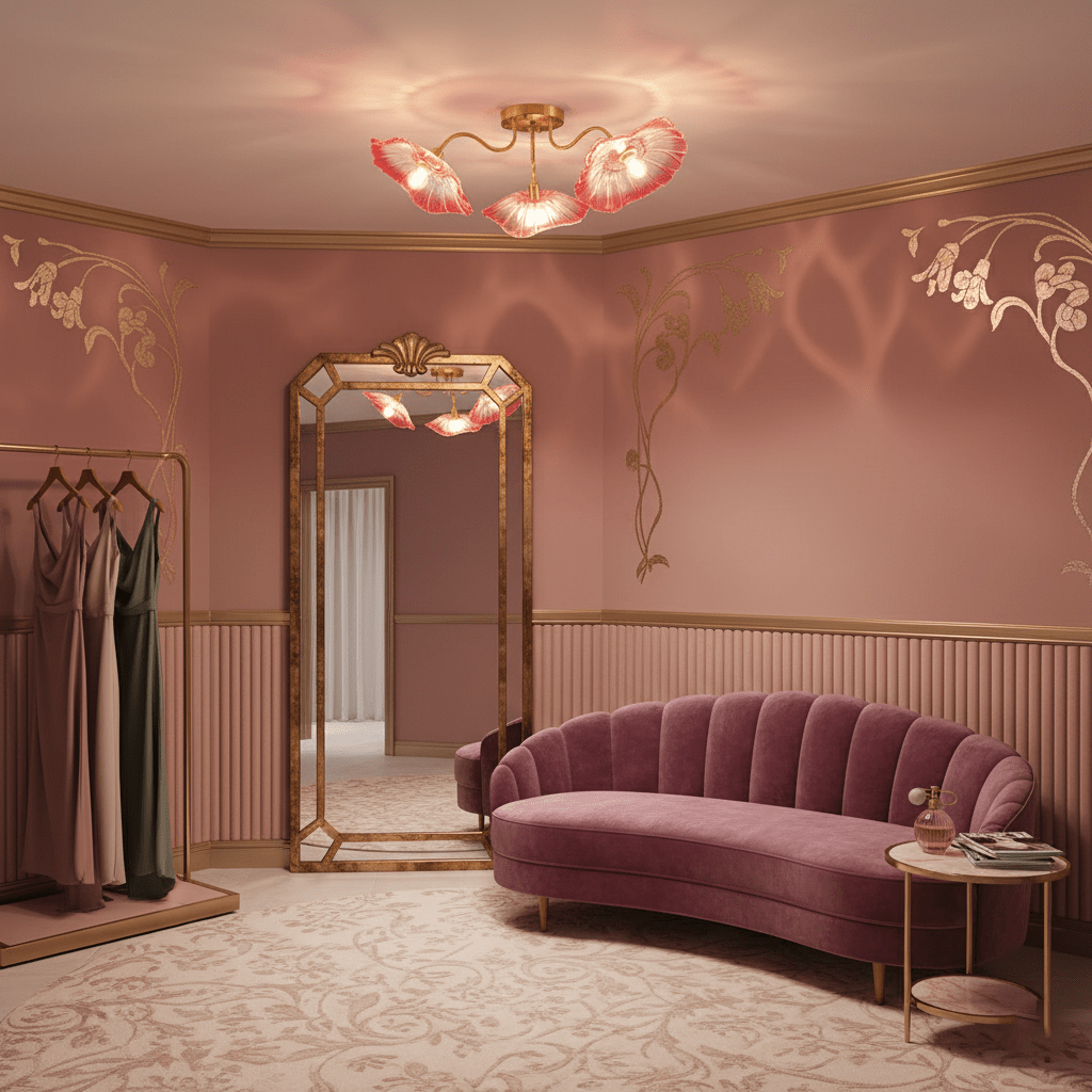 Clear frosted leaf glass ceiling light with radial gold arms