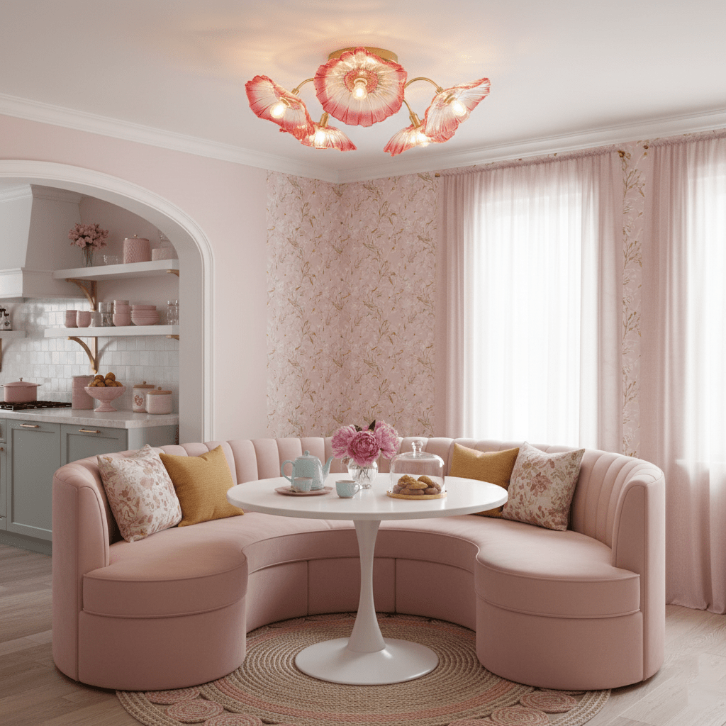 Clear frosted glass leaves arranged on a gold ceiling light