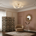 Clear frosted leaf glass ceiling light with gold body close up