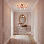 Clear frosted leaf glass ceiling light with warm gold hardware