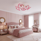 Frosted leaf glass ceiling light with gold hardware lit warmly
