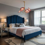 Frosted leaf glass chandelier with gold frame, lit