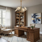 Frosted leaf glass chandelier detail with gold finish