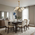 Frosted leaf glass shades arranged on a gold frame